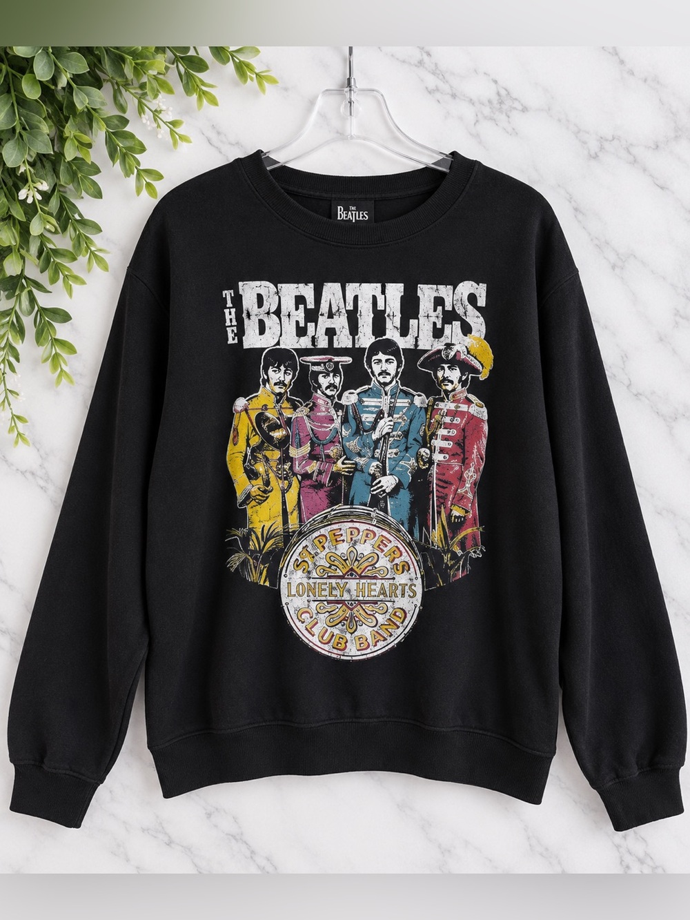 The Beatles Sgt Pepper Sweatshirt XL Black Distressed Graphic Crewneck